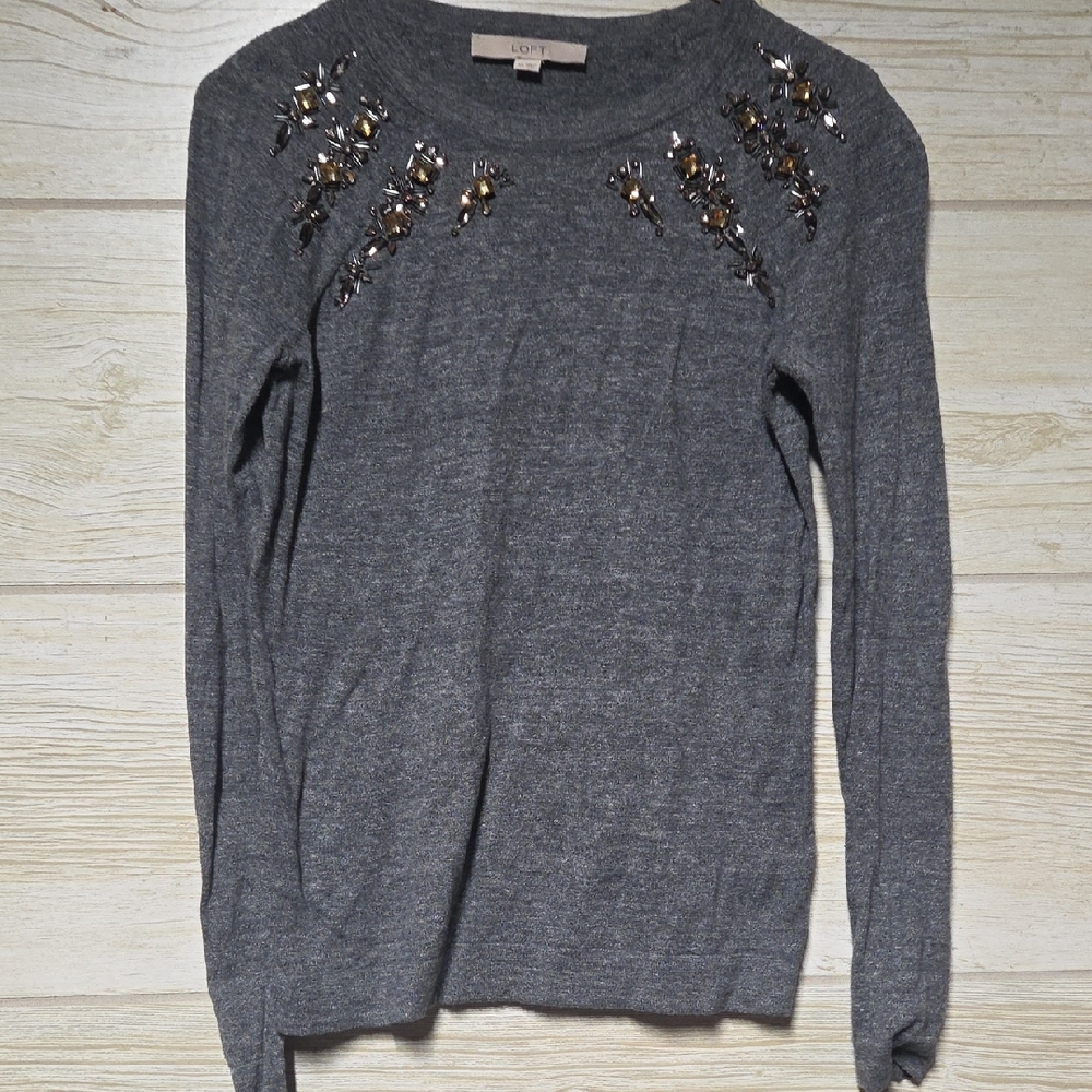 LOFT Charcoal Sweater with Embellishments